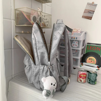 Cute Female Waterproof Printing Laptop College Backpack Girl Travel Leisure School Bag Fashion Women Student Lady Nylon Book Bag