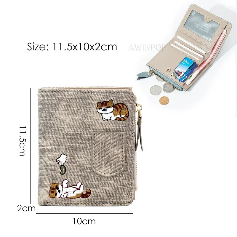 Cute Fox Rabbit Embroidered Purse for women 2 Folding Wallet Girls Small Hasp Coin Pocket Purse Female Designer Short Wallets