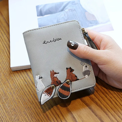 Cute Fox Rabbit Embroidered Purse for women 2 Folding Wallet Girls Small Hasp Coin Pocket Purse Female Designer Short Wallets