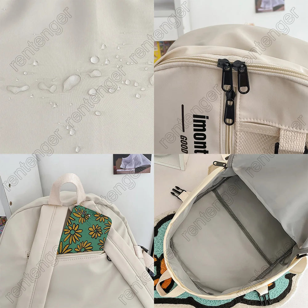 Cute Girl White Waterproof Backpack Nylon Ladies School Bag Kawaii Female Laptop Bag Women College Student Mesh Backpack Fashion