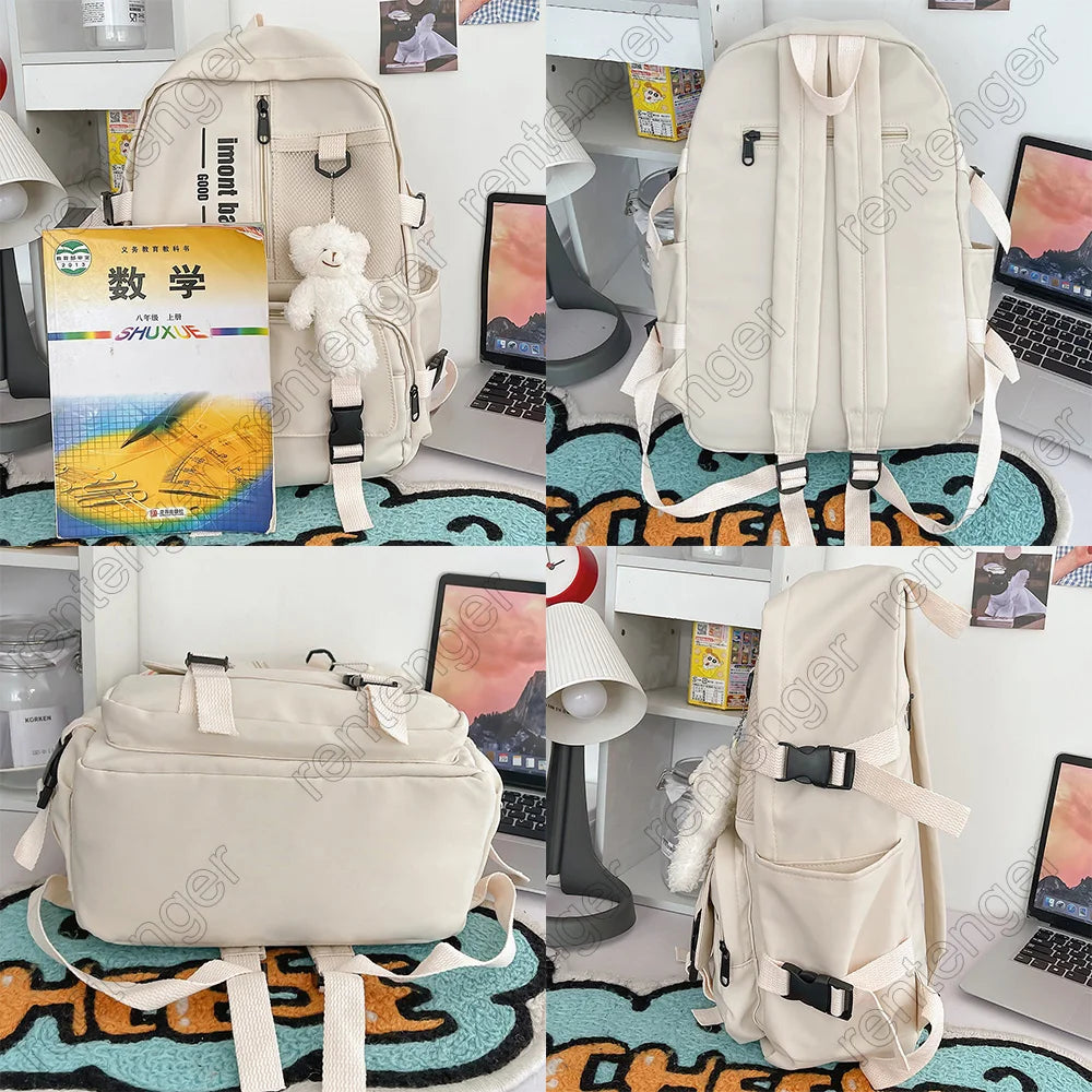 Cute Girl White Waterproof Backpack Nylon Ladies School Bag Kawaii Female Laptop Bag Women College Student Mesh Backpack Fashion