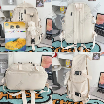 Cute Girl White Waterproof Backpack Nylon Ladies School Bag Kawaii Female Laptop Bag Women College Student Mesh Backpack Fashion