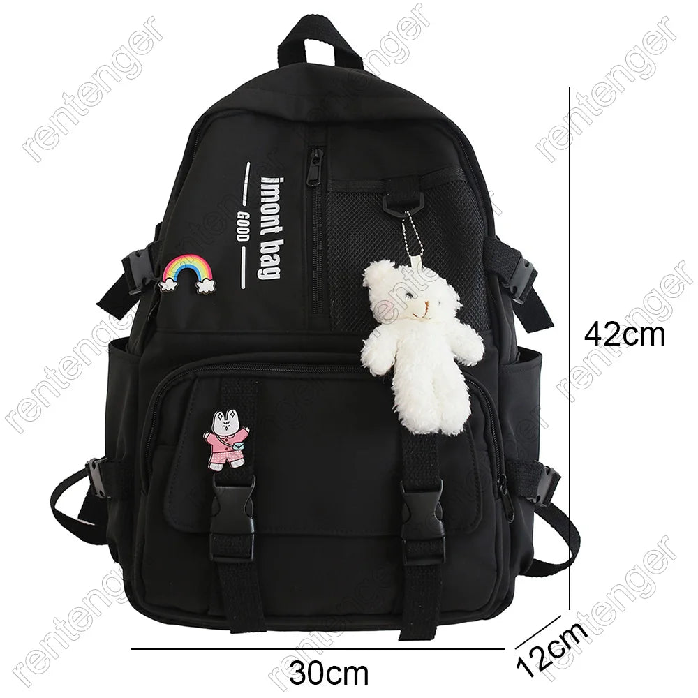 Cute Girl White Waterproof Backpack Nylon Ladies School Bag Kawaii Female Laptop Bag Women College Student Mesh Backpack Fashion