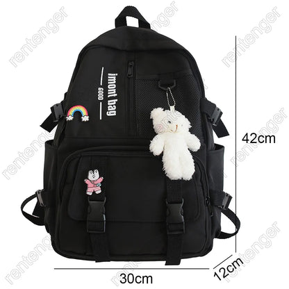 Cute Girl White Waterproof Backpack Nylon Ladies School Bag Kawaii Female Laptop Bag Women College Student Mesh Backpack Fashion