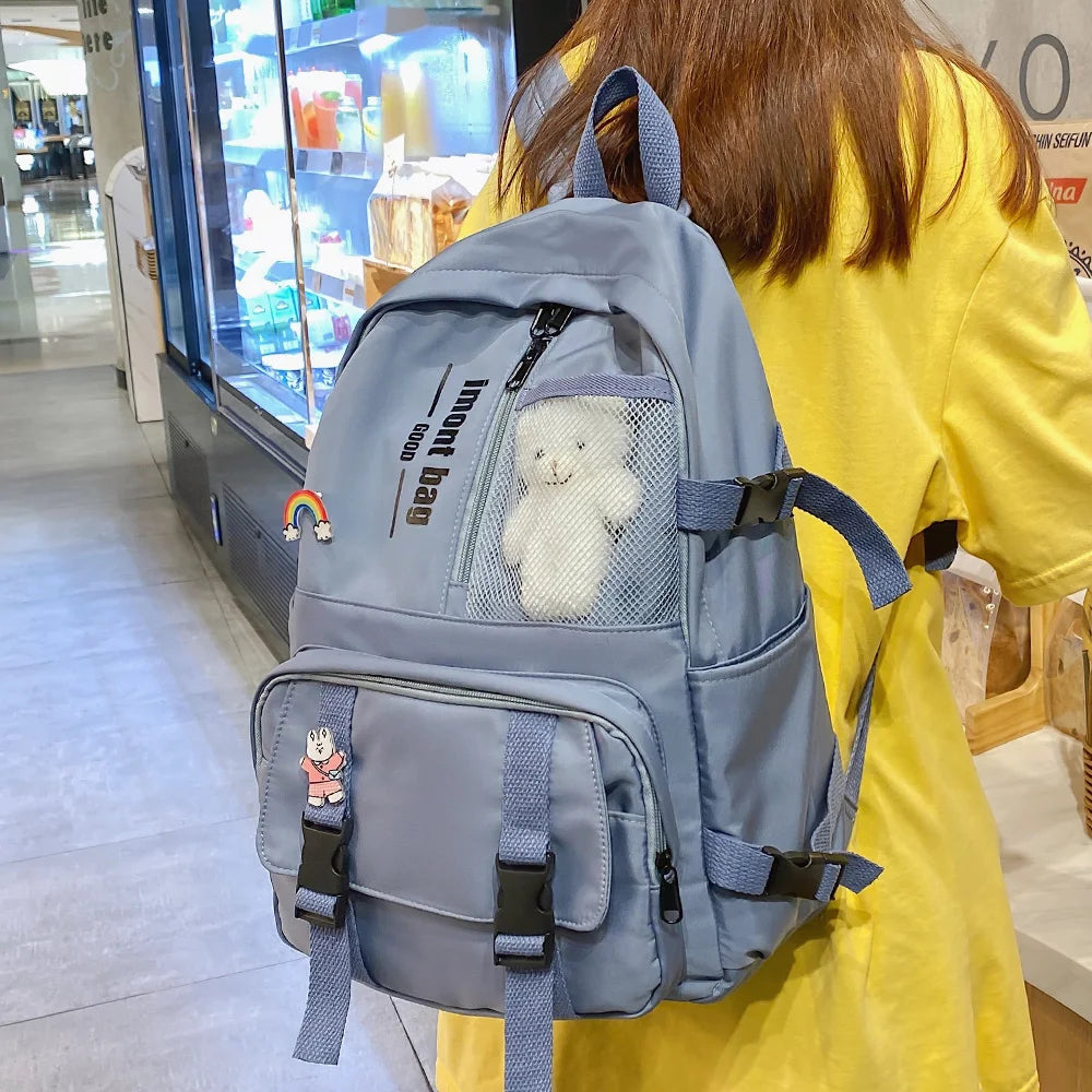 Cute Girl White Waterproof Backpack Nylon Ladies School Bag Kawaii Female Laptop Bag Women College Student Mesh Backpack Fashion