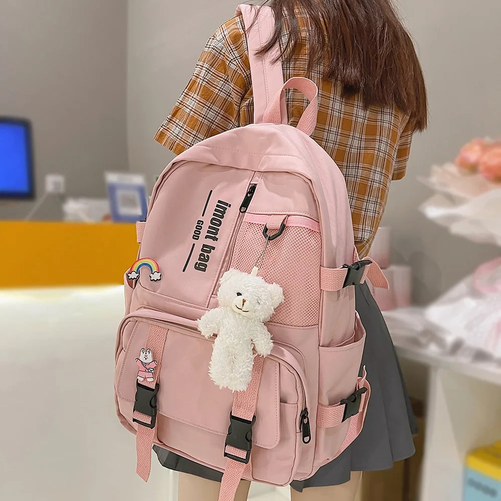 Cute Girl White Waterproof Backpack Nylon Ladies School Bag Kawaii Female Laptop Bag Women College Student Mesh Backpack Fashion