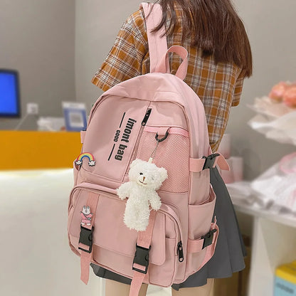 Cute Girl White Waterproof Backpack Nylon Ladies School Bag Kawaii Female Laptop Bag Women College Student Mesh Backpack Fashion