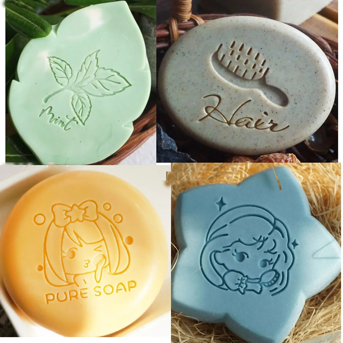 Cute Girls Comb Pattern Stamp Home Cleaning Natural Seal Acrylic Transparent Imprint Soap Stamp For Handmade Making Chapter Tool