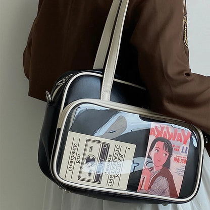 Cute Japan Style Lolita Girl JK Shoulder Bags Students Transparent Window HandBags Tote Heart Zipper Itabag