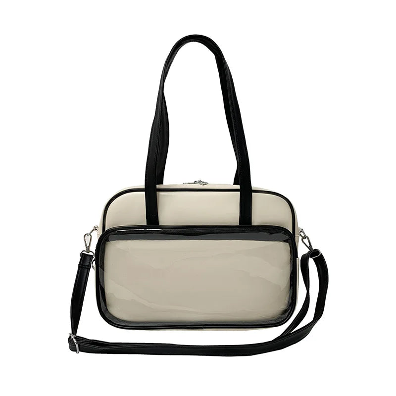 Cute Japan Style Lolita Girl JK Shoulder Bags Students Transparent Window HandBags Tote Heart Zipper Itabag