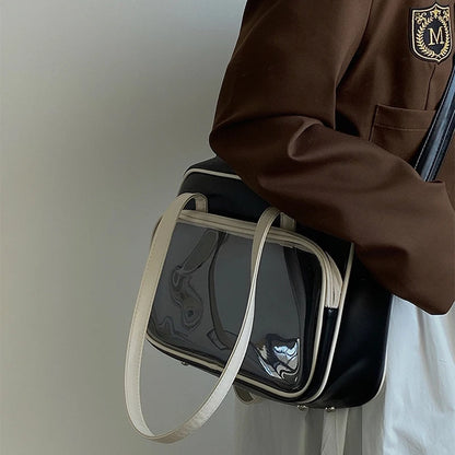Cute Japan Style Lolita Girl JK Shoulder Bags Students Transparent Window HandBags Tote Heart Zipper Itabag