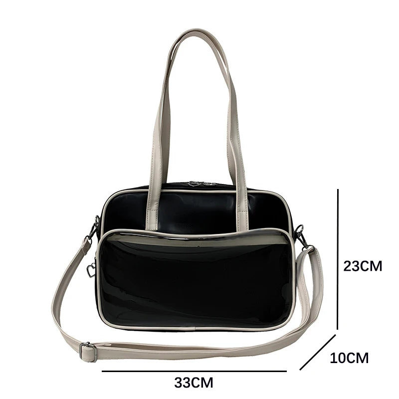 Cute Japan Style Lolita Girl JK Shoulder Bags Students Transparent Window HandBags Tote Heart Zipper Itabag