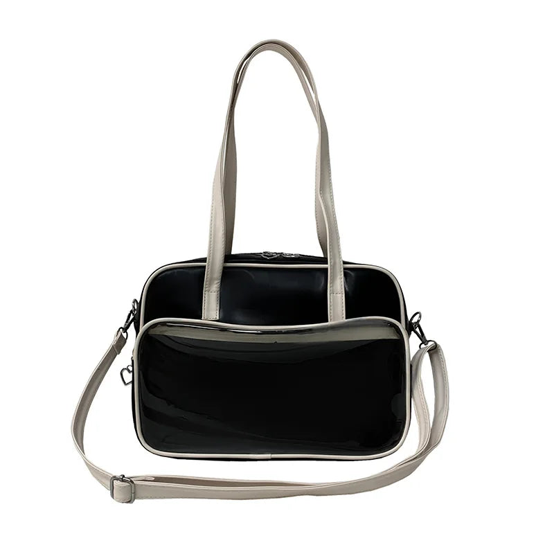 Cute Japan Style Lolita Girl JK Shoulder Bags Students Transparent Window HandBags Tote Heart Zipper Itabag