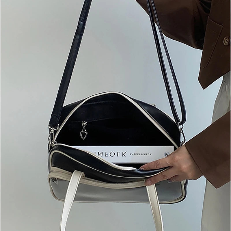 Cute Japan Style Lolita Girl JK Shoulder Bags Students Transparent Window HandBags Tote Heart Zipper Itabag