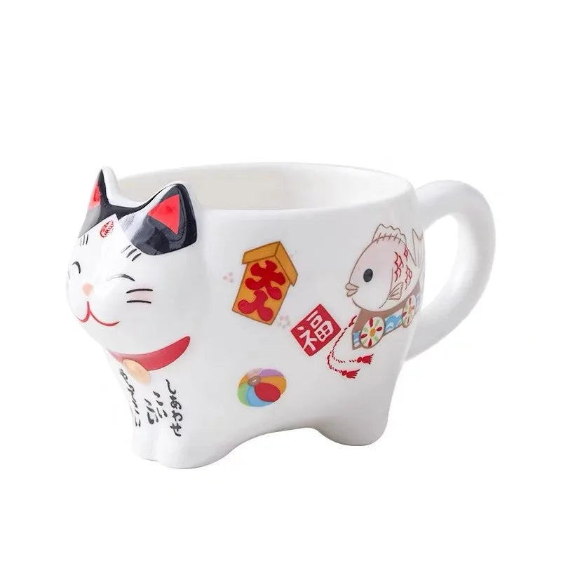 Cute Japanese Lucky Cat Porcelain Tea Set Creative Ceramic Tea Cup Kettle with Strainer Office Teapot Water Mug