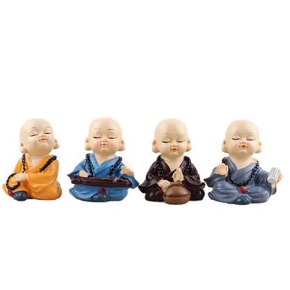 Cute Justice Buddha Monk  Statue, Chinese Traditional Miniature Buddha Figure, 4pcs, Shaolin Monk Ornament for Home Car Decor