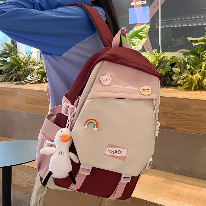 Cute Lady Book Badge Nylon Laptop College Bag Fashion Women High Capacity Female Kawaii Student Backpack Girl Travel School Bags