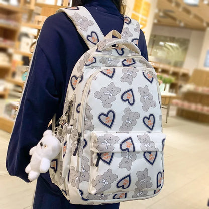 Cute Lady High Capacity Leisure Cartoon Printing College Backpack Trendy Women Fashion Nylon Laptop Book Girl Travel School Bags