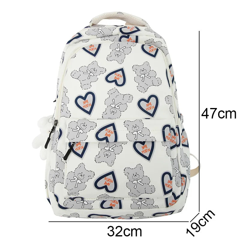 Cute Lady High Capacity Leisure Cartoon Printing College Backpack Trendy Women Fashion Nylon Laptop Book Girl Travel School Bags