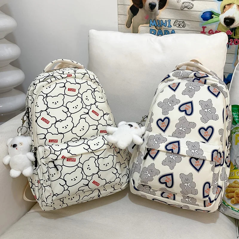 Cute Lady High Capacity Leisure Cartoon Printing College Backpack Trendy Women Fashion Nylon Laptop Book Girl Travel School Bags