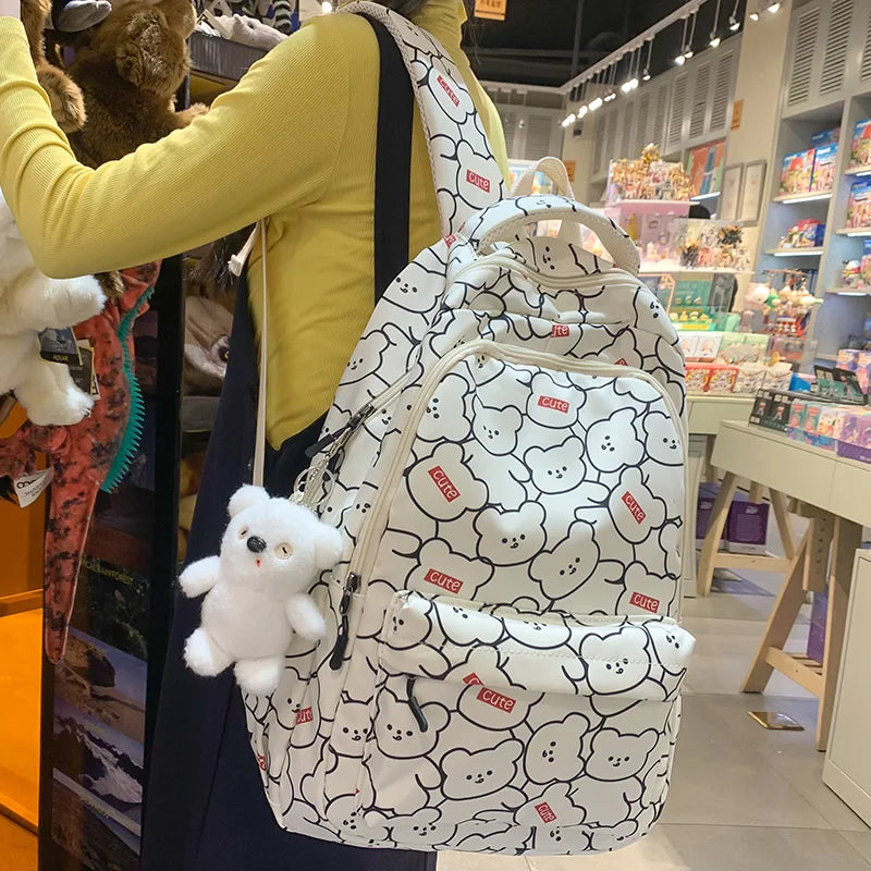 Cute Lady High Capacity Leisure Cartoon Printing College Backpack Trendy Women Fashion Nylon Laptop Book Girl Travel School Bags
