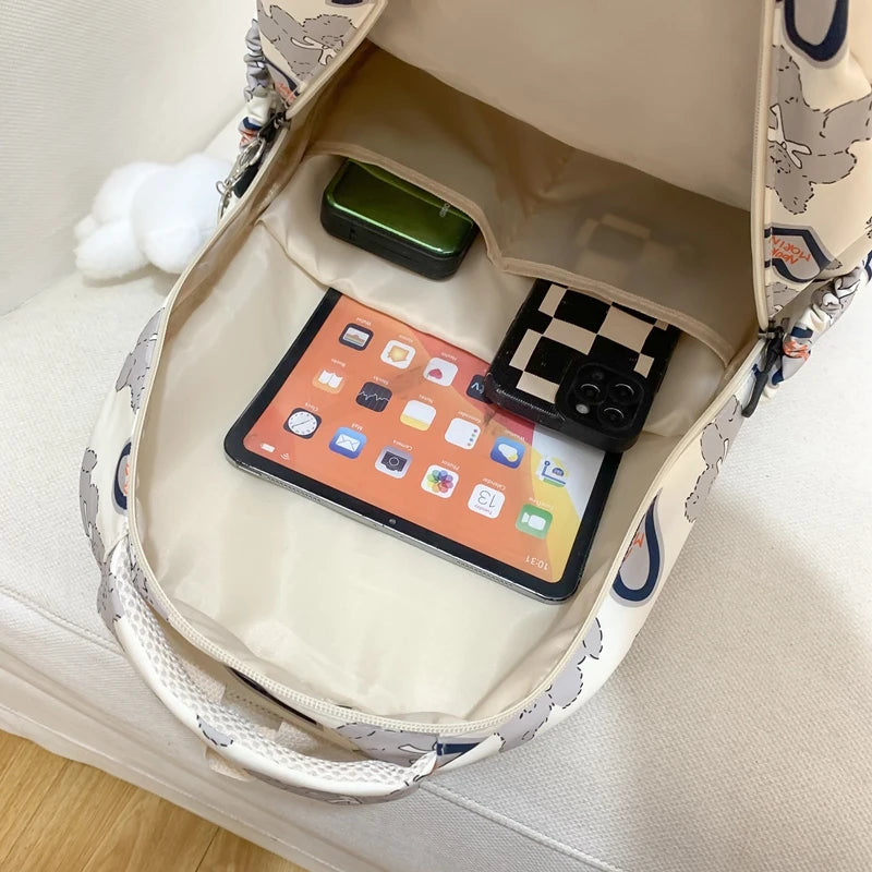 Cute Lady High Capacity Leisure Cartoon Printing College Backpack Trendy Women Fashion Nylon Laptop Book Girl Travel School Bags