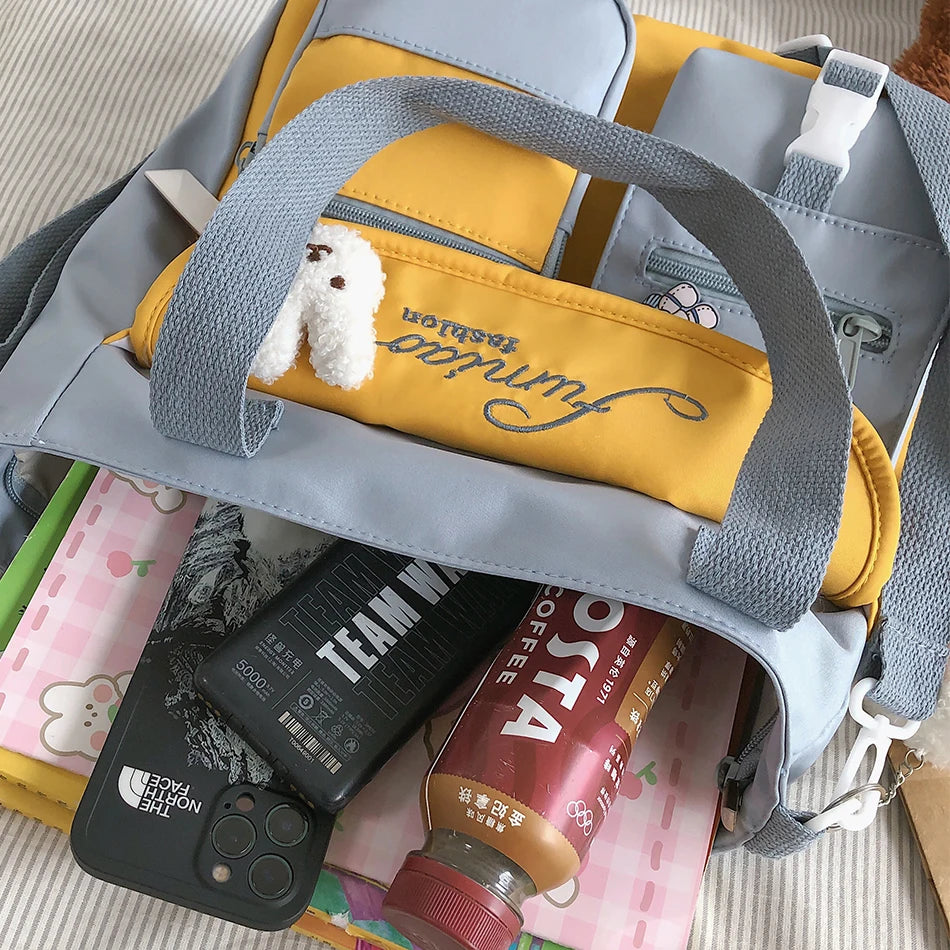 Cute Large Capacity Tote Bags Trendy Nylon Patchwork Shoulder School Book Bag for Teenage Girls Fashion Student Crossbody Sac
