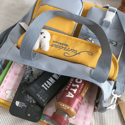 Cute Large Capacity Tote Bags Trendy Nylon Patchwork Shoulder School Book Bag for Teenage Girls Fashion Student Crossbody Sac