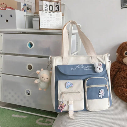 Cute Large Capacity Tote Bags Trendy Nylon Patchwork Shoulder School Book Bag for Teenage Girls Fashion Student Crossbody Sac