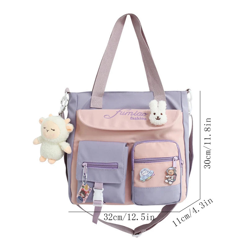 Cute Large Capacity Tote Bags Trendy Nylon Patchwork Shoulder School Book Bag for Teenage Girls Fashion Student Crossbody Sac