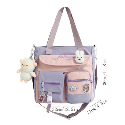 Cute Large Capacity Tote Bags Trendy Nylon Patchwork Shoulder School Book Bag for Teenage Girls Fashion Student Crossbody Sac