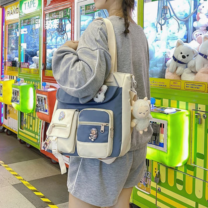 Cute Large Capacity Tote Bags Trendy Nylon Patchwork Shoulder School Book Bag for Teenage Girls Fashion Student Crossbody Sac
