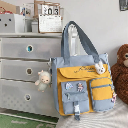 Cute Large Capacity Tote Bags Trendy Nylon Patchwork Shoulder School Book Bag for Teenage Girls Fashion Student Crossbody Sac