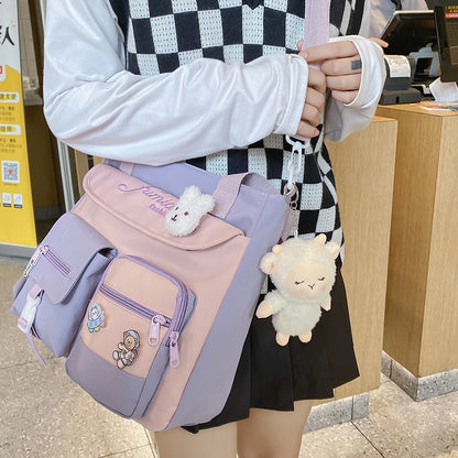 Cute Large Capacity Tote Bags Trendy Nylon Patchwork Shoulder School Book Bag for Teenage Girls Fashion Student Crossbody Sac
