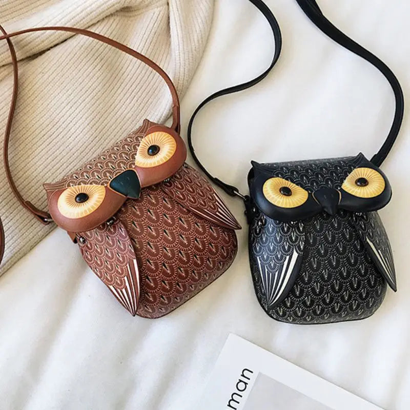 Cute Owl Cartoon PU Leather Handbag Casual Satchel School Purse Shoulder Bag Crossbody