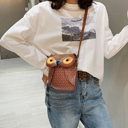 Cute Owl Cartoon PU Leather Handbag Casual Satchel School Purse Shoulder Bag Crossbody