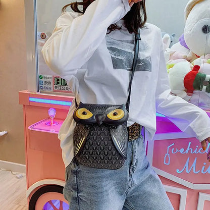 Cute Owl Cartoon PU Leather Handbag Casual Satchel School Purse Shoulder Bag Crossbody