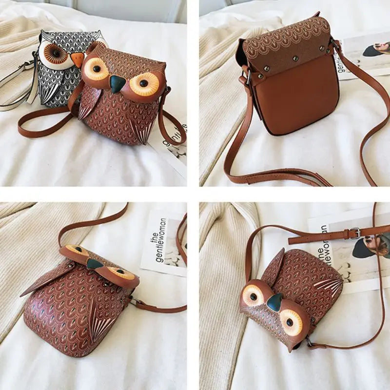 Cute Owl Cartoon PU Leather Handbag Casual Satchel School Purse Shoulder Bag Crossbody