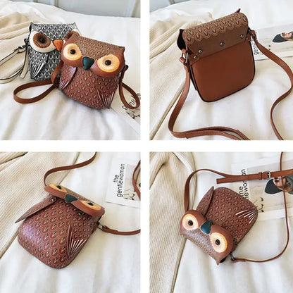 Cute Owl Cartoon PU Leather Handbag Casual Satchel School Purse Shoulder Bag Crossbody