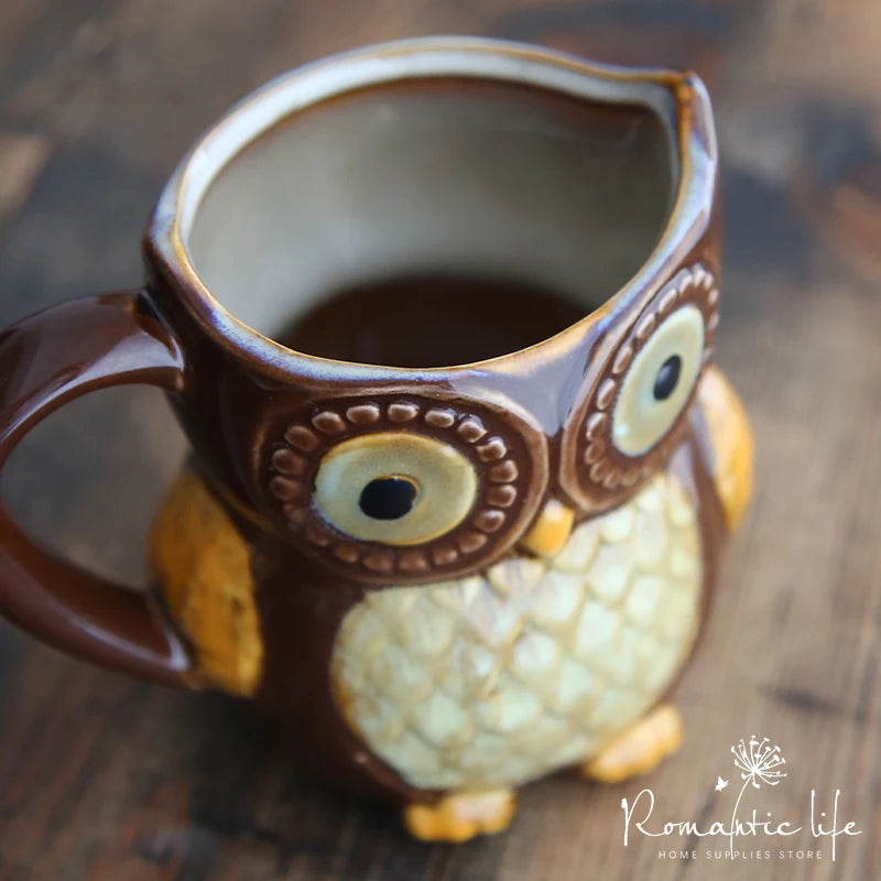 Cute Owl Mugs 300ml Cartoon Coffee Mug Ceramic 3D Animal Milk Tea Cups Breakfast Morning Coffee Mug for Collection Drop Shipping