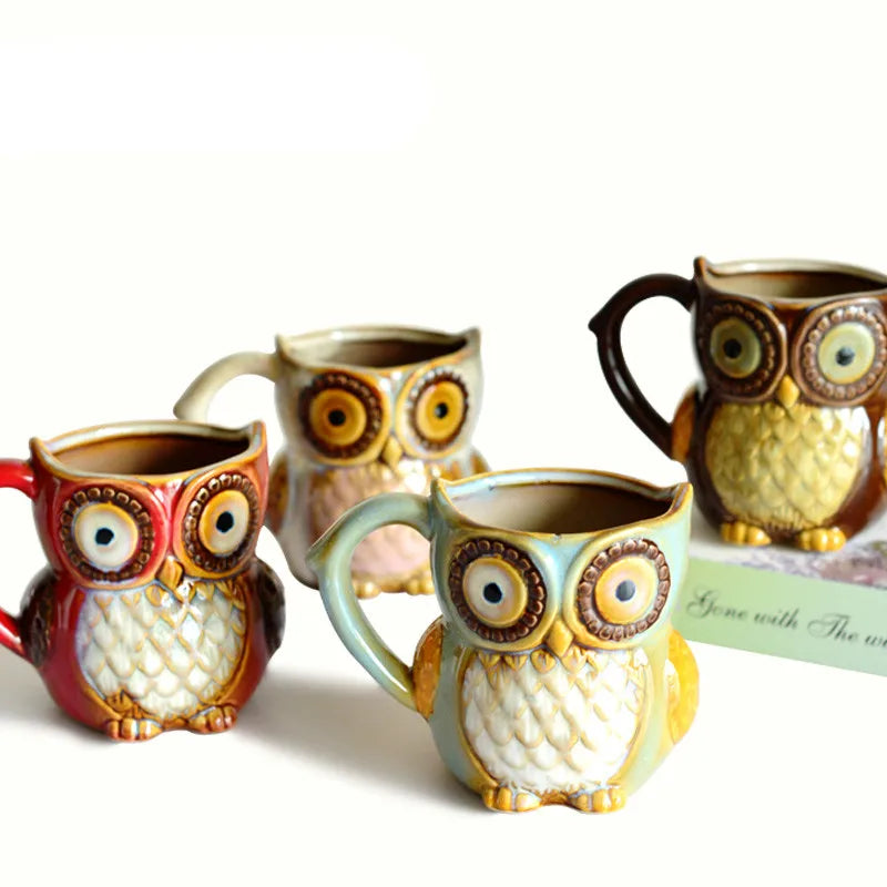 Cute Owl Mugs 300ml Cartoon Coffee Mug Ceramic 3D Animal Milk Tea Cups Breakfast Morning Coffee Mug for Collection Drop Shipping