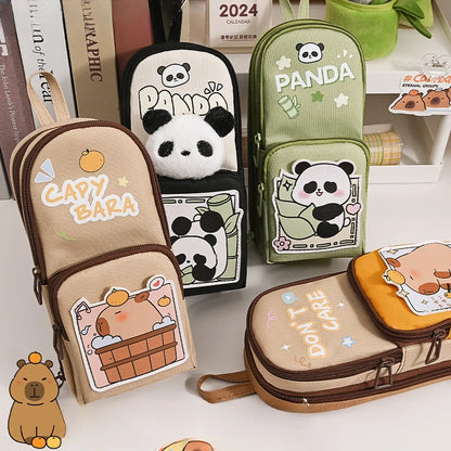 Cute Panda Pencil Case Holder Unique 3D Stand-up Pencil Pouch,Big Capacity Stationery Organizer Bag for Office School Teens