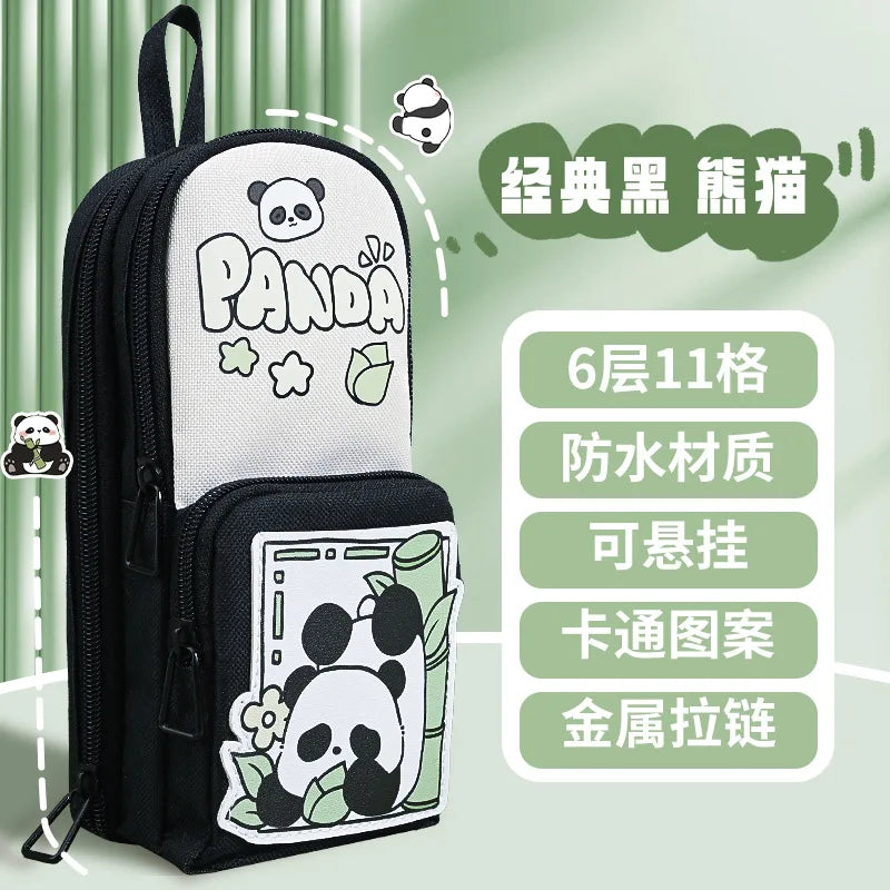 Cute Panda Pencil Case Holder Unique 3D Stand-up Pencil Pouch,Big Capacity Stationery Organizer Bag for Office School Teens