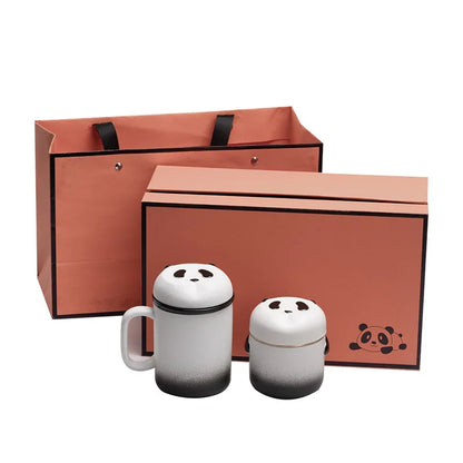 Cute Panda Tea Cup Set Ceramic Tea Cup Tea Pot Office Water Cup with Lid Filter Tea Cup Teaware Chinese Kung Fu Tea Set Gift Box