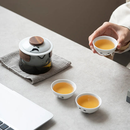 Cute Panda Tea Set Kit Elegant Tea Set Complete Set Glass Tea Brewing Gaiwan 1 Bowl 3 Cups Household Portable Tote Bag for Tea