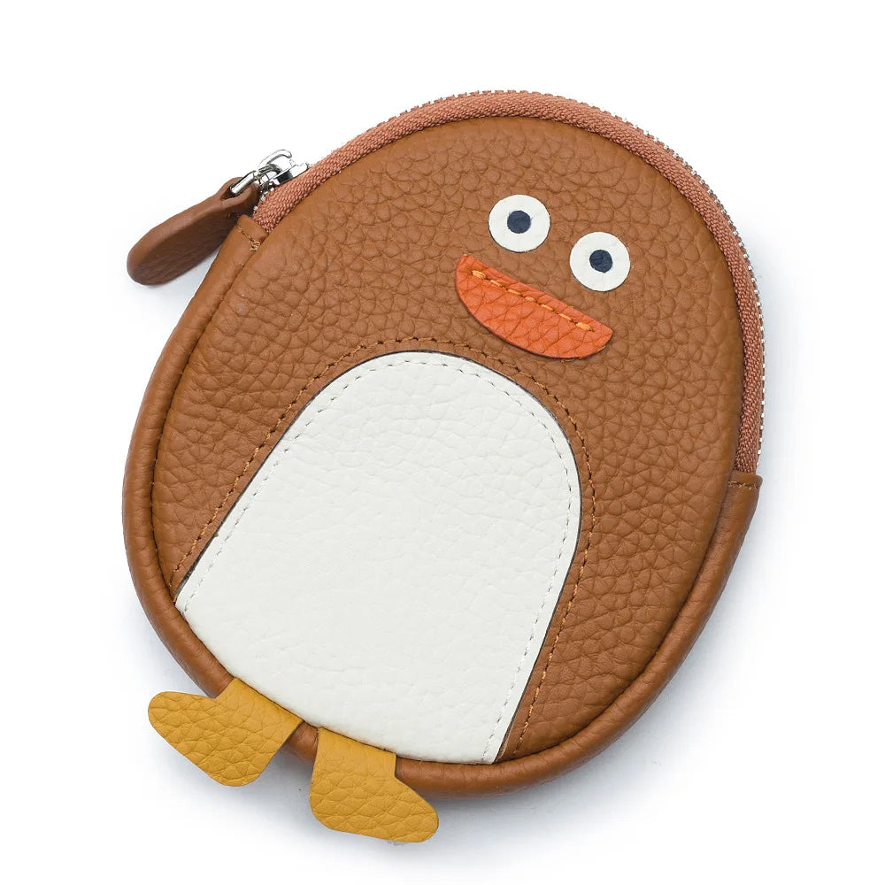 Cute Penguin Coin Purse for Girls Women Genuine Leather Mini Coins Bag Creative Small Storage Bags Kawaii Zipper Purse Wallets