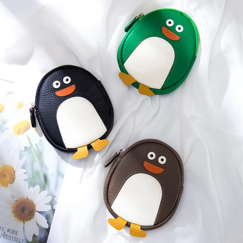 Cute Penguin Coin Purse for Girls Women Genuine Leather Mini Coins Bag Creative Small Storage Bags Kawaii Zipper Purse Wallets