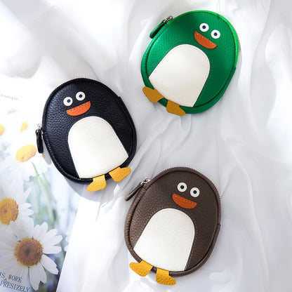 Cute Penguin Coin Purse for Girls Women Genuine Leather Mini Coins Bag Creative Small Storage Bags Kawaii Zipper Purse Wallets