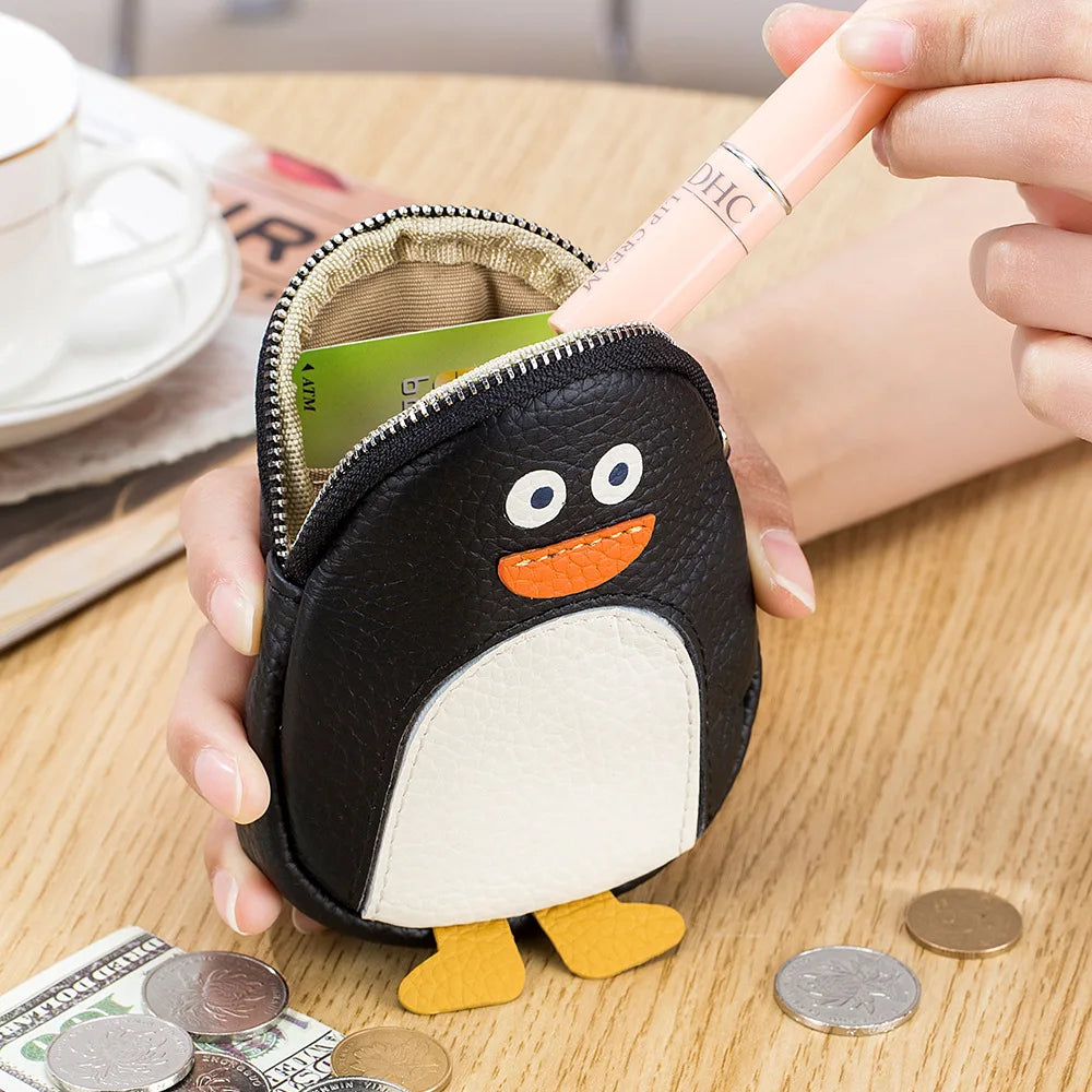 Cute Penguin Coin Purse for Girls Women Genuine Leather Mini Coins Bag Creative Small Storage Bags Kawaii Zipper Purse Wallets