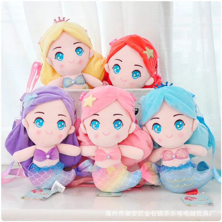 Cute Toddler Crossbody Bag Plush Cartoon Mermaid Mini Doll Travel Backpack for Kindergarten Preschool Girls  2-6 Years